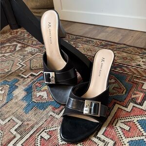 Anne Klein Black Mules with Silver Buckle